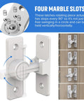 90 Degree Flip Barn Door Lock Heavy Duty Sliding Gate Latch For Garden Bathroom Garage And Sliding Doors White 1 Pack Durable Zinc Alloy Construction With Easy Installation And Corrosion Resistant Finish featuring detail of four marble slots and installation views