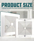 Front and back view of Spring Loaded 10x10 Inch Bathroom Exhaust Fan Cover In White ABS Plastic Square Ceiling Or Wall Mount Grille Replacement With Air Diffuser Standard Lightweight Size Fits 10x10 In Grilles Easy Install