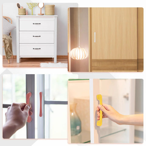 10 Pack Cartoon Drawer Pulls 5 Inch ABS Plastic Closet Wardrobe Door Handles for home kitchen cupboard, shown installed in various settings.