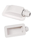 Waterproof Single Wire Cable Entry Gland Box For Roof Solar Panels And Marine RV Caravan Boat, Junction Box For All Cable Types 2mm2 To 6mm2 Dia, ABS Plastic, Glue Mount, No Drilling, Sleek White Finish, front and bottom view