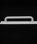 Front view of a Two White Aluminum Barn Door Handle With Screws for Cupboard Cabinet Wardrobe Drawer, 7.08x0.98x1.37 inches, aluminum alloy.
