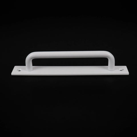 Front view of a Two White Aluminum Barn Door Handle With Screws for Cupboard Cabinet Wardrobe Drawer, 7.08x0.98x1.37 inches, aluminum alloy.
