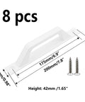Eight pack of white aluminum sliding barn door handles set, 7.8 inch long with 6.9 inch hole center, showing dimensions and screws.