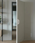 5 Pack 6 Inch White Aluminum Cabinet Handles No Drill Self Adhesive With Base Plate, installed on a modern door.