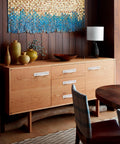 Sideboard with 5 Pack 6 Inch White Aluminum Cabinet Handles No Drill Self Adhesive With Base Plate for easy installation.