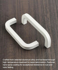 5 Pack White Dresser Drawer Pulls With 3-3/4 Inch Hole Center Modern Kitchen Cabinet Handles Aluminum Alloy Square Rod Curved Tray Style Closet Pulls Includes Mounting Screws For Furniture Hardware on wooden surface