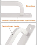 Close-up of 5 Pack 6 Inch White Aluminum Cabinet Handles No Drill Self Adhesive With Base Plate, showing arc and square handle shape