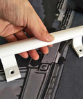 2-Piece 8-Inch Aluminum Sliding Door Handle Set For Balcony Glass Bathroom Sliding Closets And Warehouse Doors Modern Ergonomic Oval Bar Pull Durable Anti Rust Aluminum Alloy Handle For Easy Grip being held showing ergonomic grip and rust-resistant material.