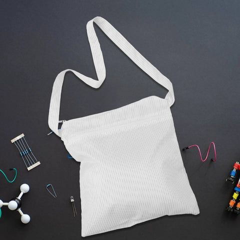 White Anti Static Tote Bag With Handles, Ultra Lightweight Single Layer ESD Dust Proof Storage Purse on black background, by Eringogo