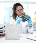Scientist with Anti Static Tote Bag With Handles in cleanroom setting, white durable ESD dust-proof storage purse for daily garment safe storage.