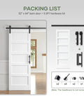 White 32x84 Inch Sliding Barn Door Slab With 5-Panel MDF Panels, Waterproof Scratch-Resistant PVC Surface, 5.5ft Hardware Kit Included