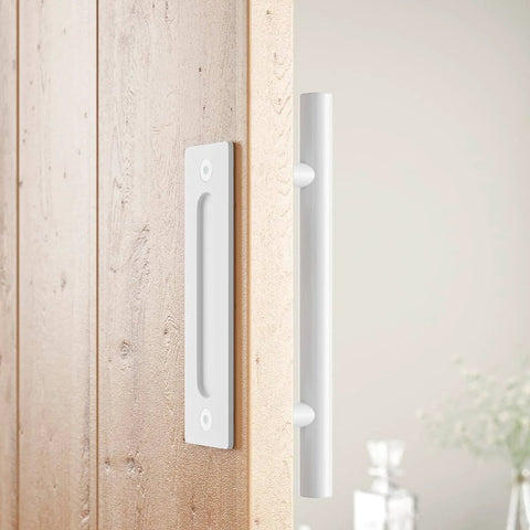 12 Inch White Heavy Duty Barn Door Handles Sliding Barn Door Pull Handle Large Rustic Two Sided Design For Gates Garages Sheds Furniture Solid Steel Material Round Includes All Mounting Hardware For Quick Easy Installation.