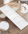 White 32x84 Inch Sliding Barn Door Slab With 5-Panel MDF Panels, Waterproof PVC surface shown in living room setting.