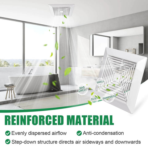 White 9x9 Inch Bathroom Exhaust Fan Cover With Spring Square Ceiling Or Wall Mount Vent Hood Air Diffuser in modern bathroom