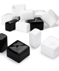 Soft rubber end caps for 1-5/8 inch Unistrut channels in white, black end caps for electrical and DIY projects, shown in various angles.