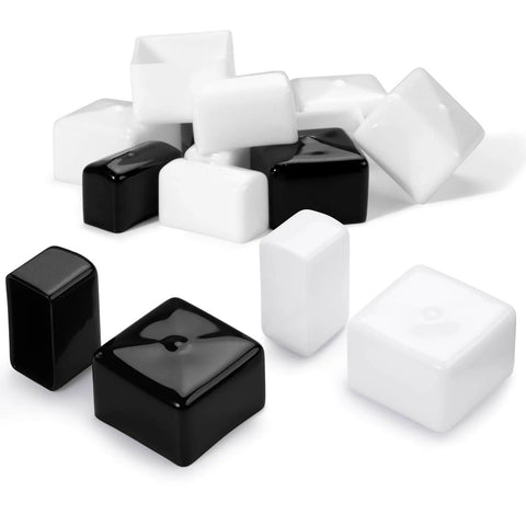 Soft rubber end caps for 1-5/8 inch Unistrut channels in white, black end caps for electrical and DIY projects, shown in various angles.
