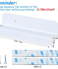 White Cabinet Foot Pull For Trash Can With Touchless Operation showing dimensions and included screws and adhesive strips.