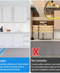 Comparison of suitable full overlay cabinets with flush doors and unsuitable curved surface cabinets for foot-operated handle installation