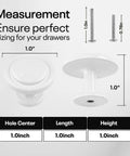 White Cabinet Knob Set 10 Pack For Kitchen Cabinets Drawers Closets And Doors Premium Zinc Alloy Solid Build Sleek Finish Measurement