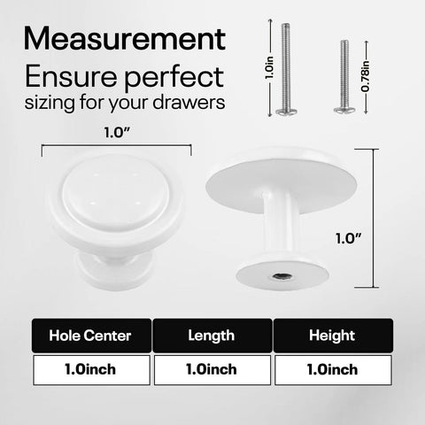 White Cabinet Knob Set 10 Pack For Kitchen Cabinets Drawers Closets And Doors Premium Zinc Alloy Solid Build Sleek Finish Measurement