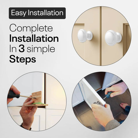 Installation process of White Cabinet Knob Set 10 Pack for Kitchen Cabinets Drawers Closets and Doors Premium Zinc Alloy Solid Build