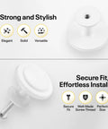 White Cabinet Knob Set 10 Pack For Kitchen Cabinets Drawers Closets And Doors Premium Zinc Alloy Solid Build with sleek finish two angled views