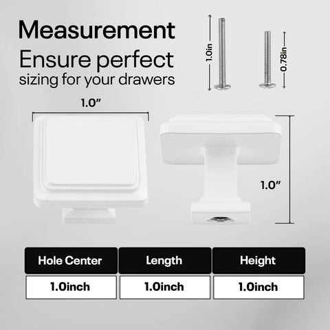 Dimensions and measurements of White Cabinet Knobs Set, 10 Pack Zinc Alloy Drawer Knobs for kitchen cabinets and dressers.