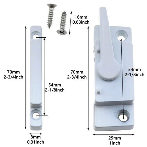 2-Pack White Cam action sash lock provides strong security for sliding windows, preventing intrusions and falls; includes screws.