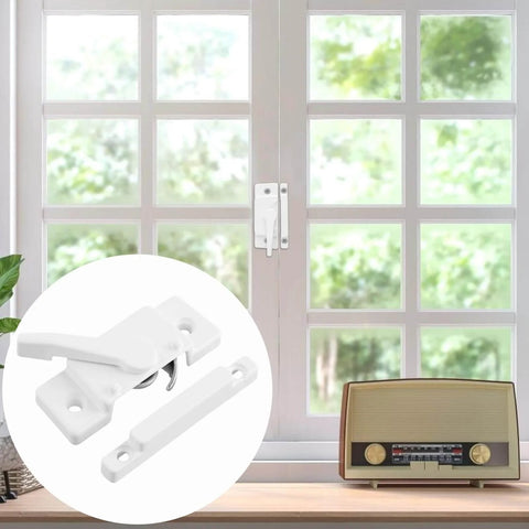 Cam Action Sash Locks 10 Pack With Keeper For Single And Double Hung Vinyl Windows Diecast Latch Lock 2.1 Inch Hole Center Includes Screws For Secure Easy Window Installation installed on window