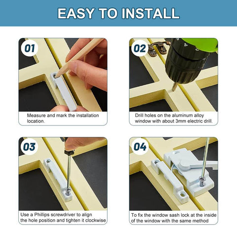 Installation steps for White Sliding Window Sash Locks 2 Pack Cam Action Sash Lock For Double Hung Windows, Keeper Replacement.