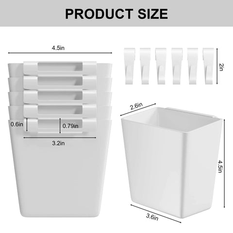 Six Pack White Hanging Cup Holders For Rolling Carts With Six Cup Holders And Six Hooks Space Saving Utility Cart Accessories