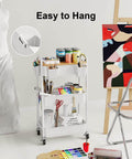 Six Pack White Hanging Cup Holders For Rolling Carts With Six Cup Holders And Six Hooks Space Saving Utility Cart Accessories in art studio