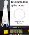 Casement Window Crank Handle Replacement White Three Eighths Inch Spline Socket with diagram and measurement display