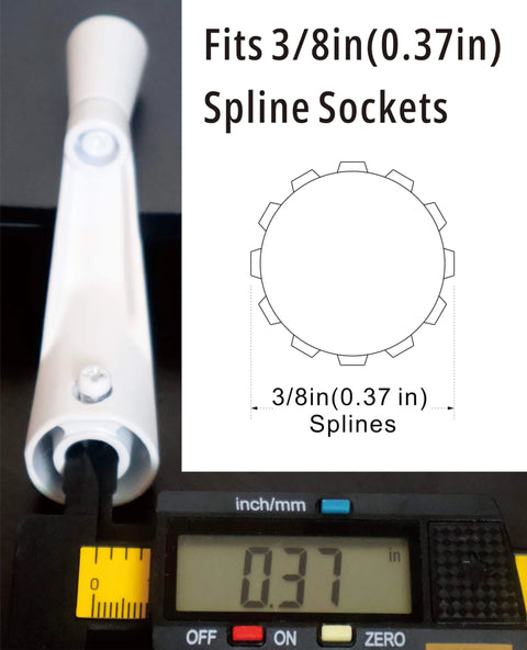 Casement Window Crank Handle Replacement White Three Eighths Inch Spline Socket with diagram and measurement display