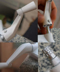 Close-up of casement window crank handle replacement white three eighths inch spline socket 360 degree operation zinc alloy