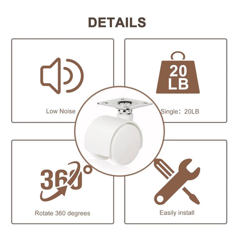 8 Piece 1 Inch Free Punching Pastable Plate Caster With Stickers And Screws Self Adhesive Swivel 360 Degree Rotation Universal Wheel details