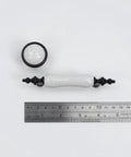 Eight Piece Crack Pattern White Ceramic Cabinet Pulls And Drawer Knobs Set in Antique Black with ruler for scale