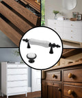 Eight Piece Crack Pattern White Ceramic Cabinet Pulls And Drawer Knobs Set In Antique Black displayed in drawers and cupboards.