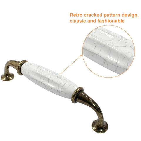 5 Pcs White Ceramic Drawer Pulls With 128mm Hole Centers Vintage Style Cabinet Dresser Kitchen Hardware close-up of cracked pattern