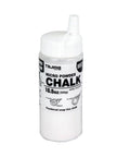 Ultra-fine white snap-line chalk in 10.5 oz bottle with nozzle, for precise marks on wood, metal, and masonry; easy-fill design.