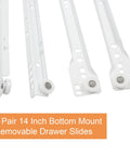 14 Inch Drawer Slides Set White Coated Steel Drawer Tracks With Removable Bottom Mount Rails And Nylon Wheels