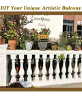 2 Pack Precast Baluster Rail Concrete Molds For Balcony Railings With Roman Column Style installed with potted plants displayed