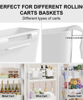 Six Pack White Hanging Cup Holders For Rolling Carts With Six Cup Holders And Six Hooks Space Saving Utility Cart Accessories