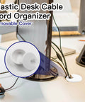 2 Pack 1.5 Inch Desk Grommet Cable Hole Cover For Wire And Cord Organization White Plastic installed on desk