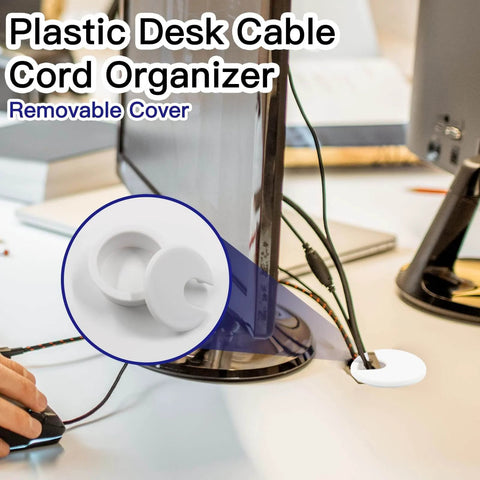 2 Pack 1.5 Inch Desk Grommet Cable Hole Cover For Wire And Cord Organization White Plastic installed on desk