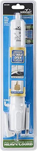 Heavy Duty Pneumatic Screen & Storm Door Closer with EZ-Hold in packaging, white, adjustable speed, for out-swinging doors.