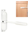 Door Closer Automatic Safety Spring Door Closer - Easy to Install to Convert Hinged Doors to Self-Closing- White, product and installed example
