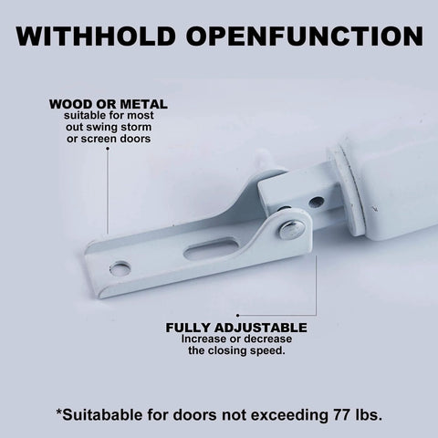 Storm Door Closer,1 Set Screen Door Closer,Pneumatic Door Bracket, with hold open feature, suitable for wood or metal doors