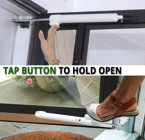Smooth Door Closer - Single Kit (White) installed with touch-button hold open feature on screen door