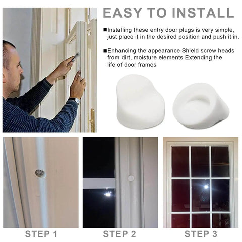 Installation steps of 50 Pcs Door Frame Plugs For ODL Western Reflection Frames, 5/16 Inch By 1/4 Inch White Screw Hole Plugs.